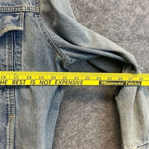 Vintage GUESS BY MARCIANO Jean Jacket Men's Large Blue Trashed Trucker Style - Picture 4 of 15